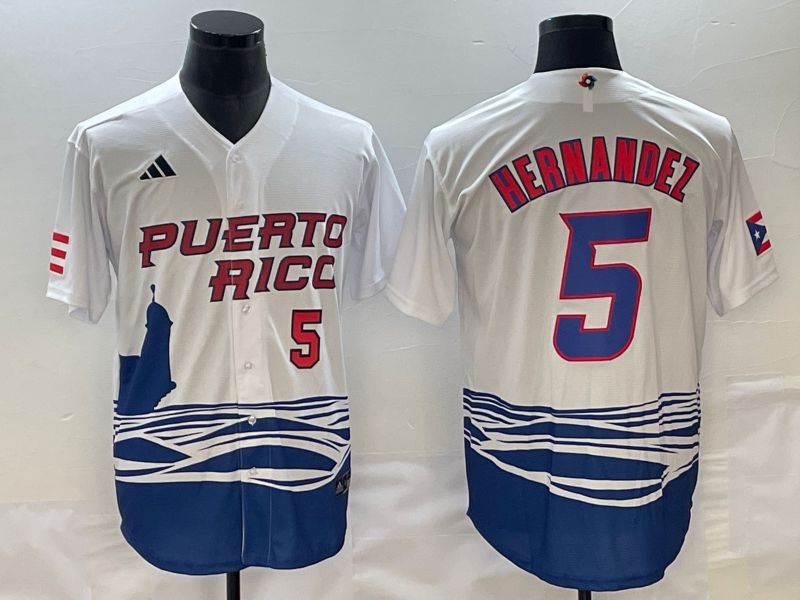 Men 2023 World Cub Puerto Rico #5 Hernandez White Nike MLB Jersey4->more jerseys->MLB Jersey